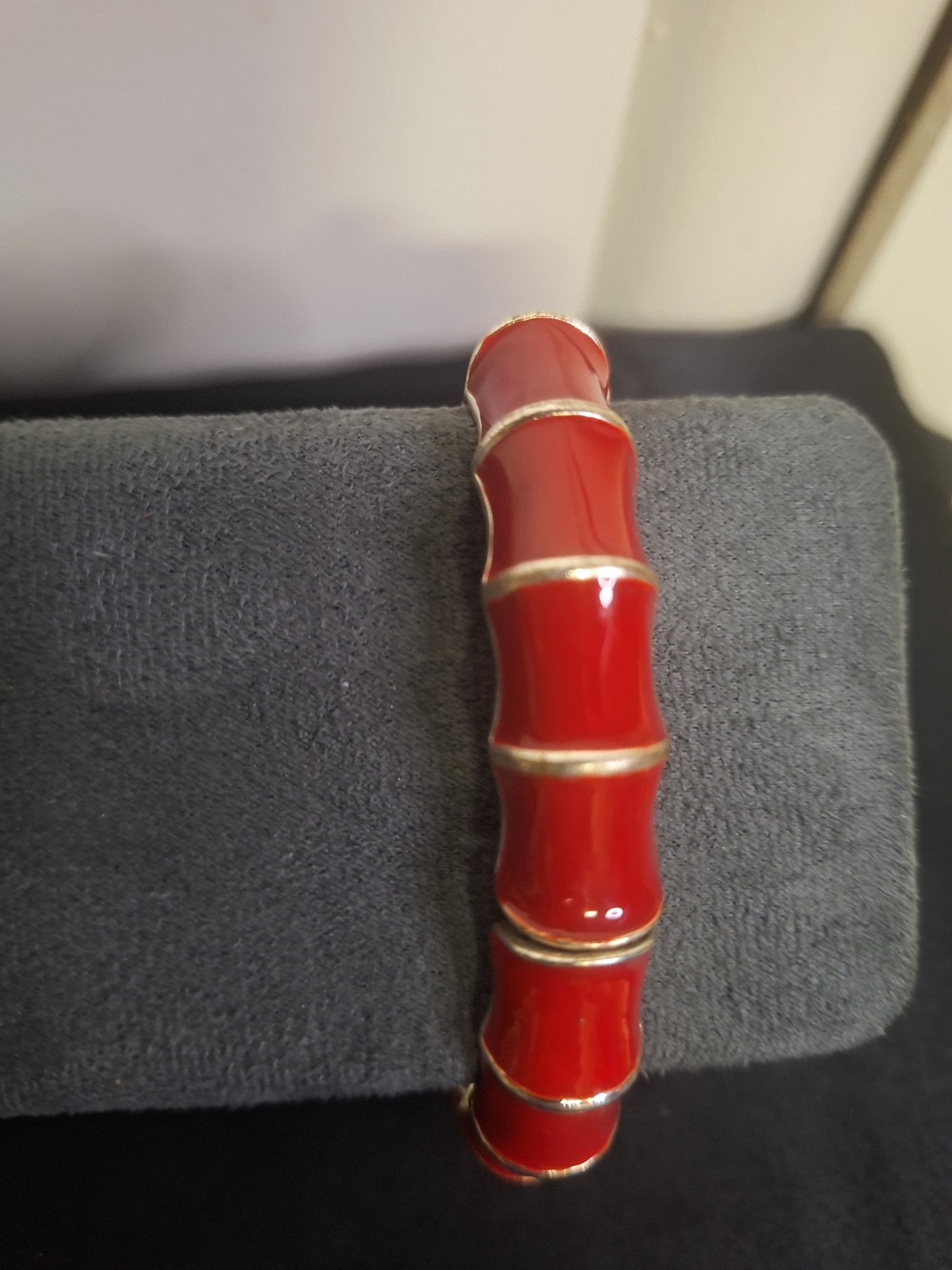 Red Enamel Stretch Bamboo-Style Bracelet